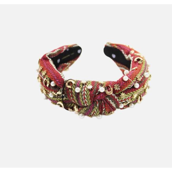 RARE Lele Sadoughi Horseshoe Star Pearl Embellished Knotted Bohemian Headband - Picture 5 of 10